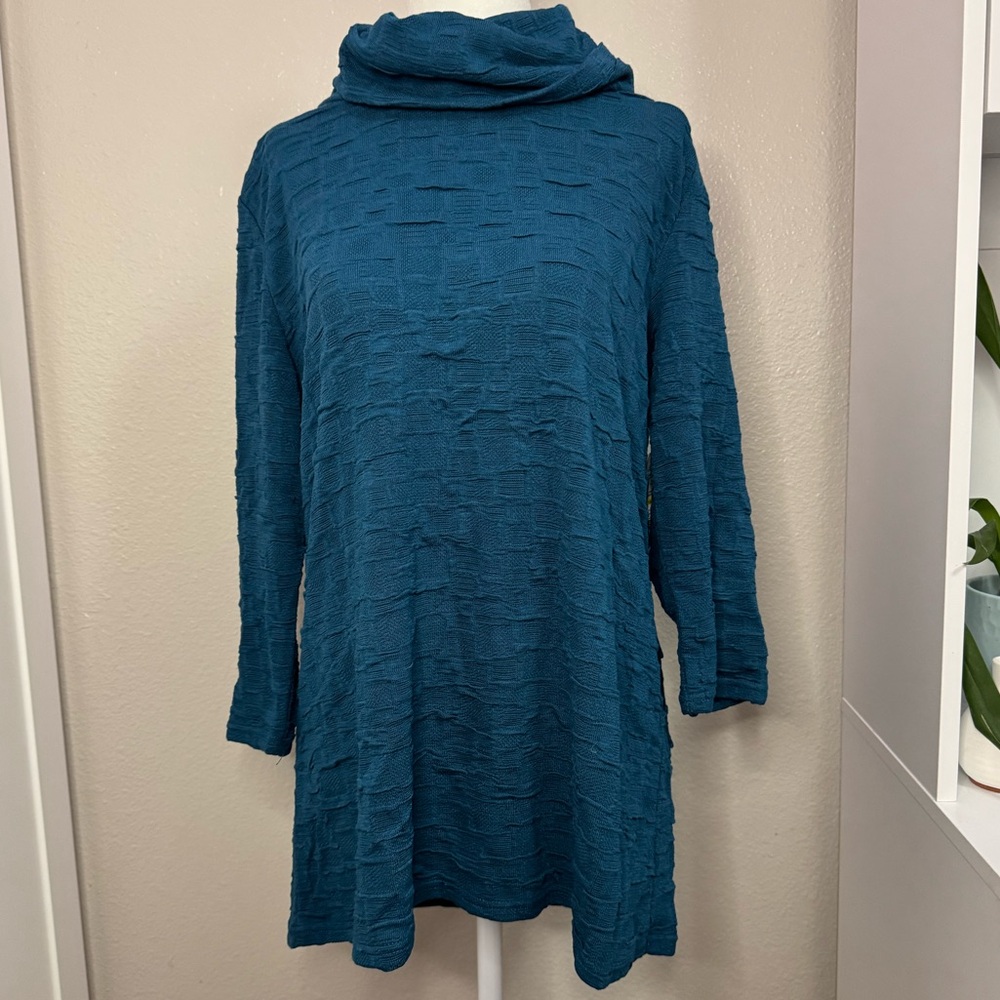 Teal Textured Cowl Neck Tunic